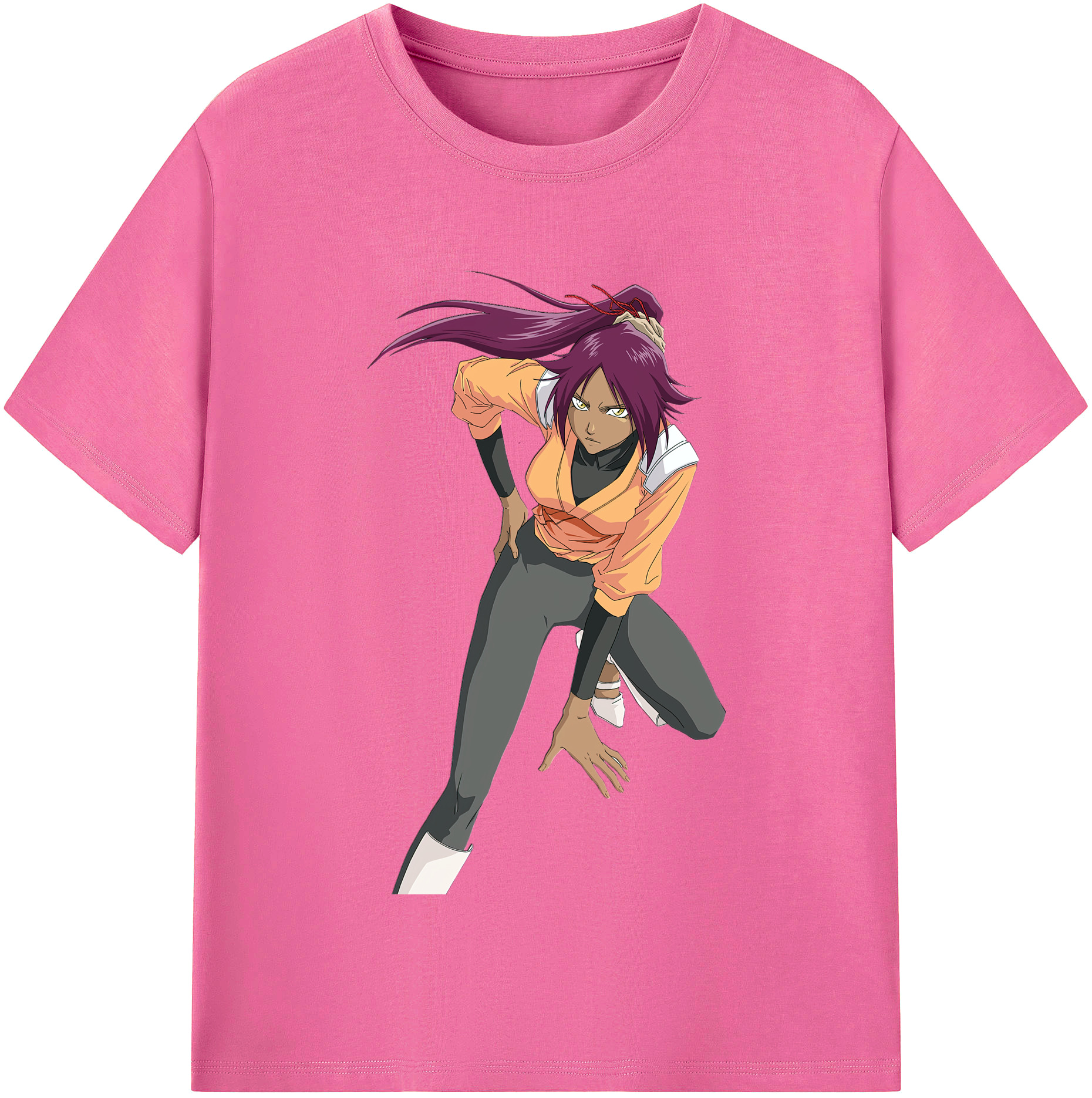 （画像用） ブリーチ 四楓院 夜一（しほういん よるいち） BLEACH Shihouin Yoruichi レディースカジュアルプリントTシャツ（綿100％）